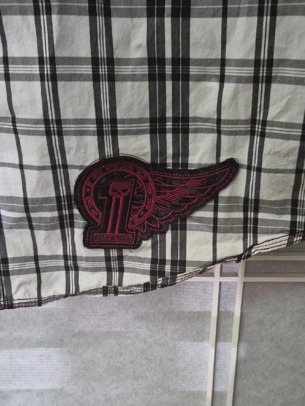 Harley-Davidson Black and White Plaid Short Sleeve Shirt